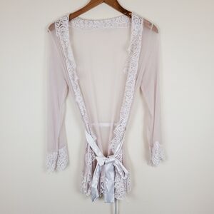 Fredericks Of Hollywood Pink Lace Trim Sheer Robe
